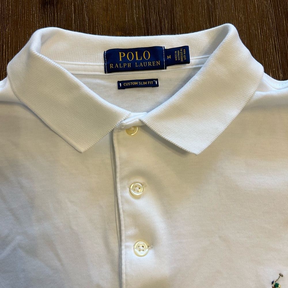RALPH LAUREN - polo shirt white  (medium) - custom slim fit